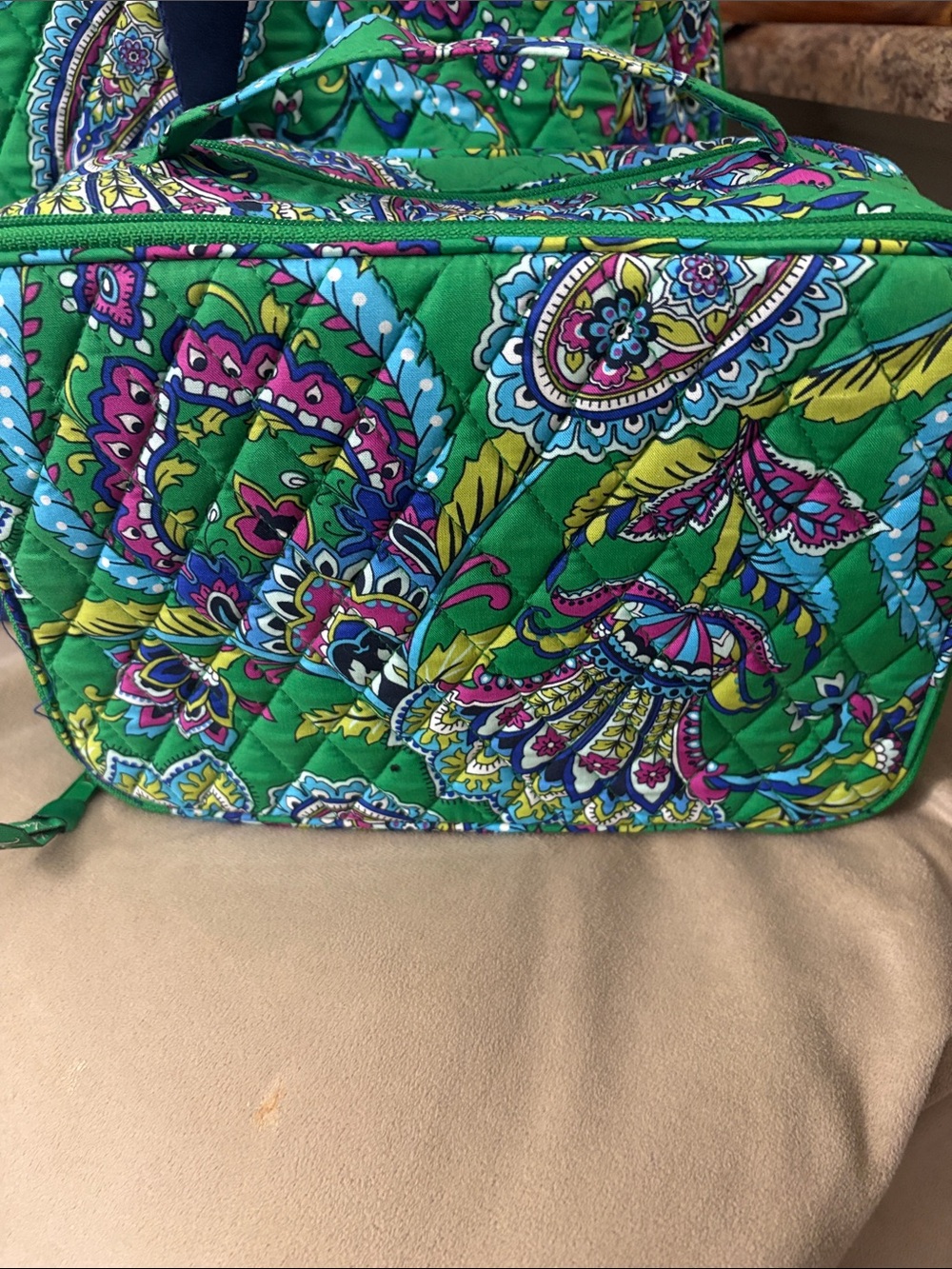 Vera Bradley Emerald Paisley Quilted Travel Tote with Navy Straps - Picture 5 of 6